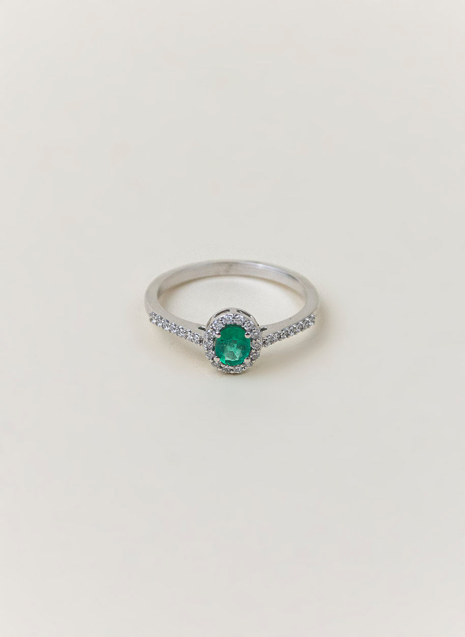 Emerald Rosette Ring in Pavé with Diamonds