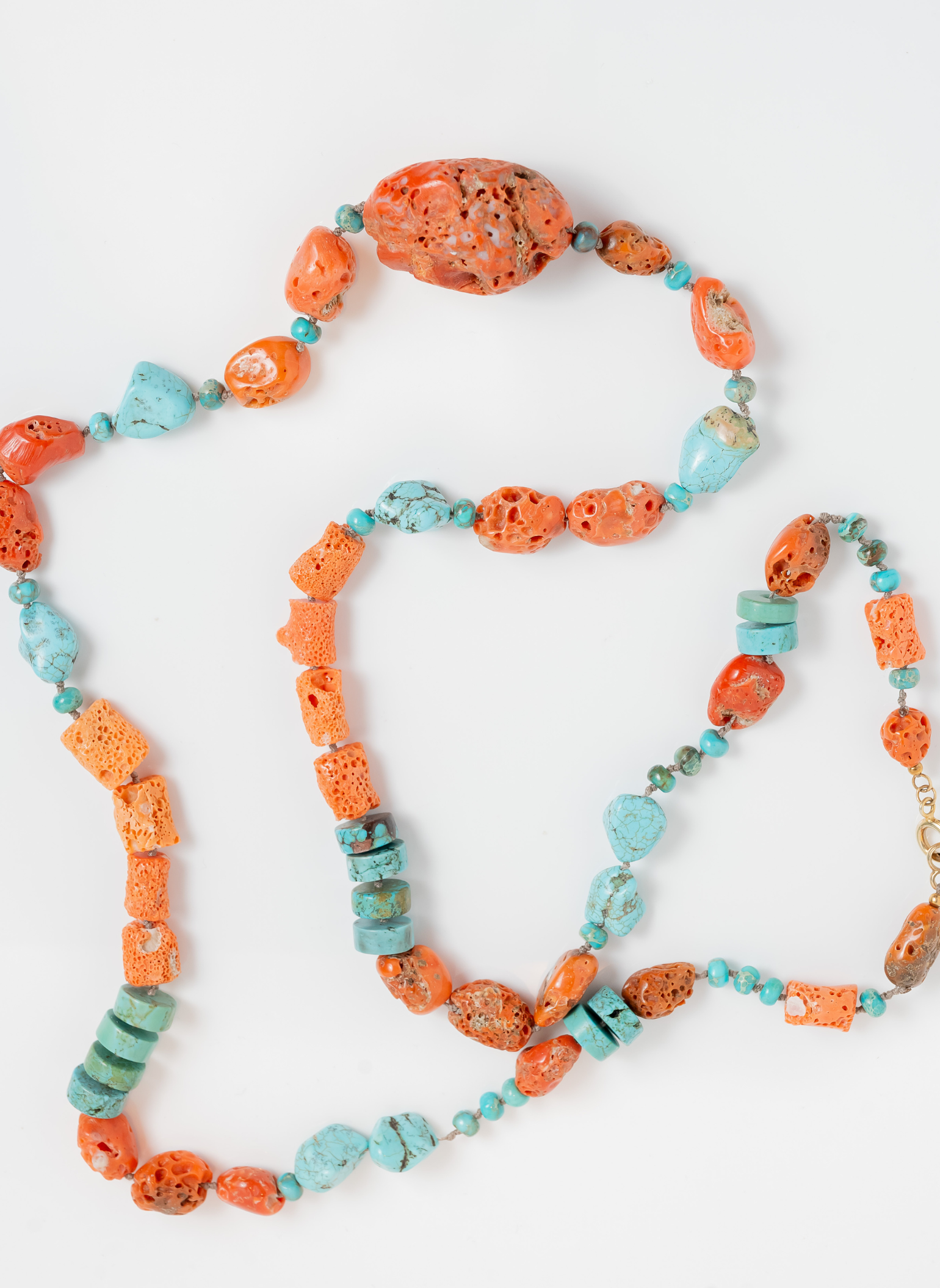 Long Coral and Turquoise Tribute Necklace