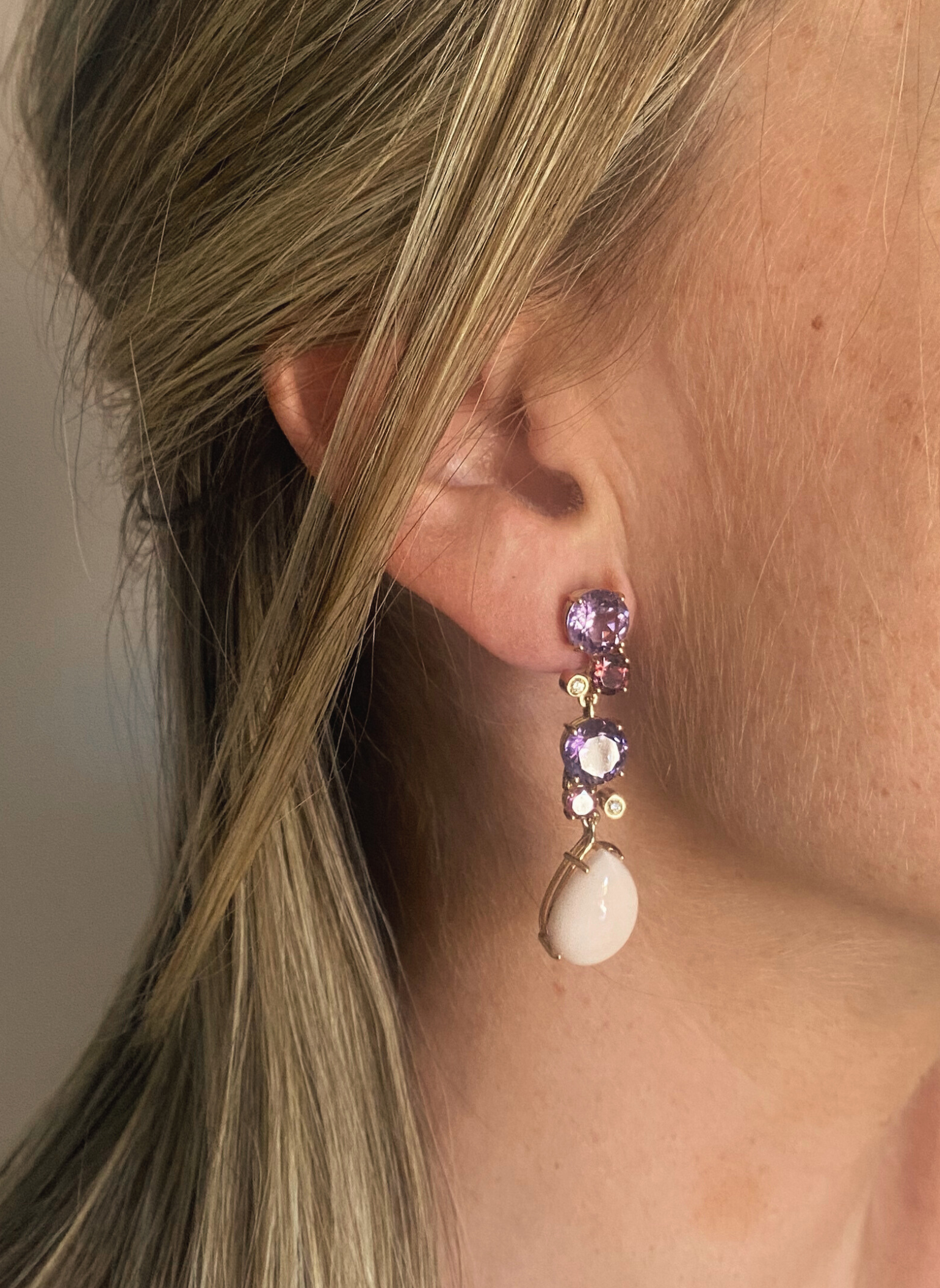 Le Gemme Amethyst, White Coral and Brilliant Earrings