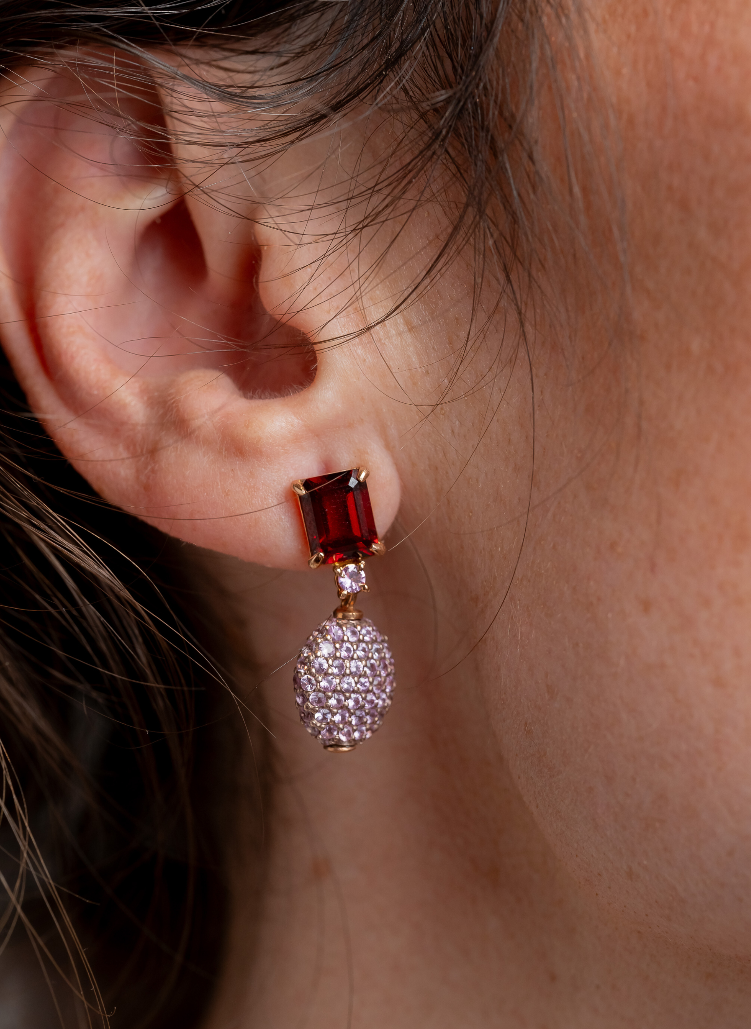 Le Gemme Red Quartz and Roses Earrings