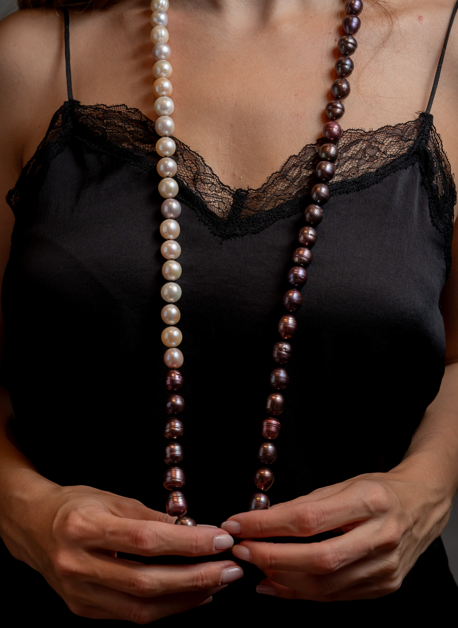 Dolce Far Niente Long Necklace White Pearls and Haiti Pearls