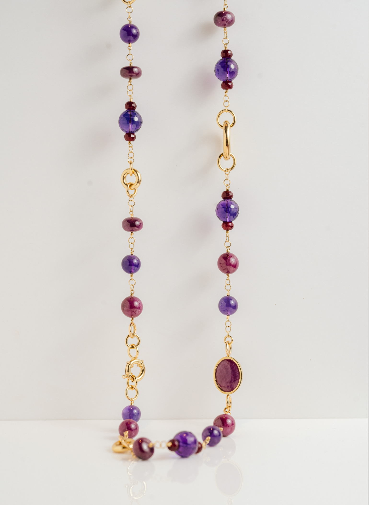 Opera Yellow Gold, Ruby and Amethysts Necklace