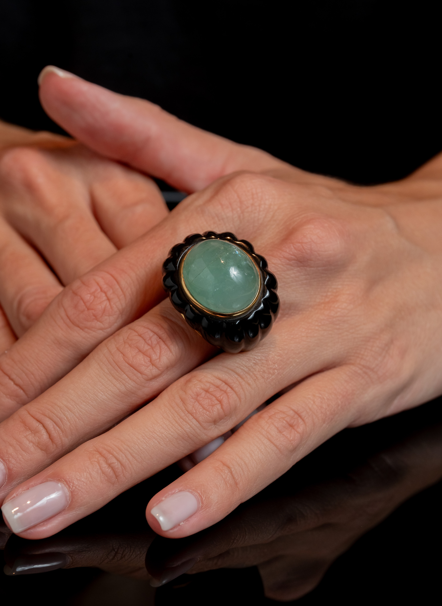 Le Gemme Onyx and Jade Ring