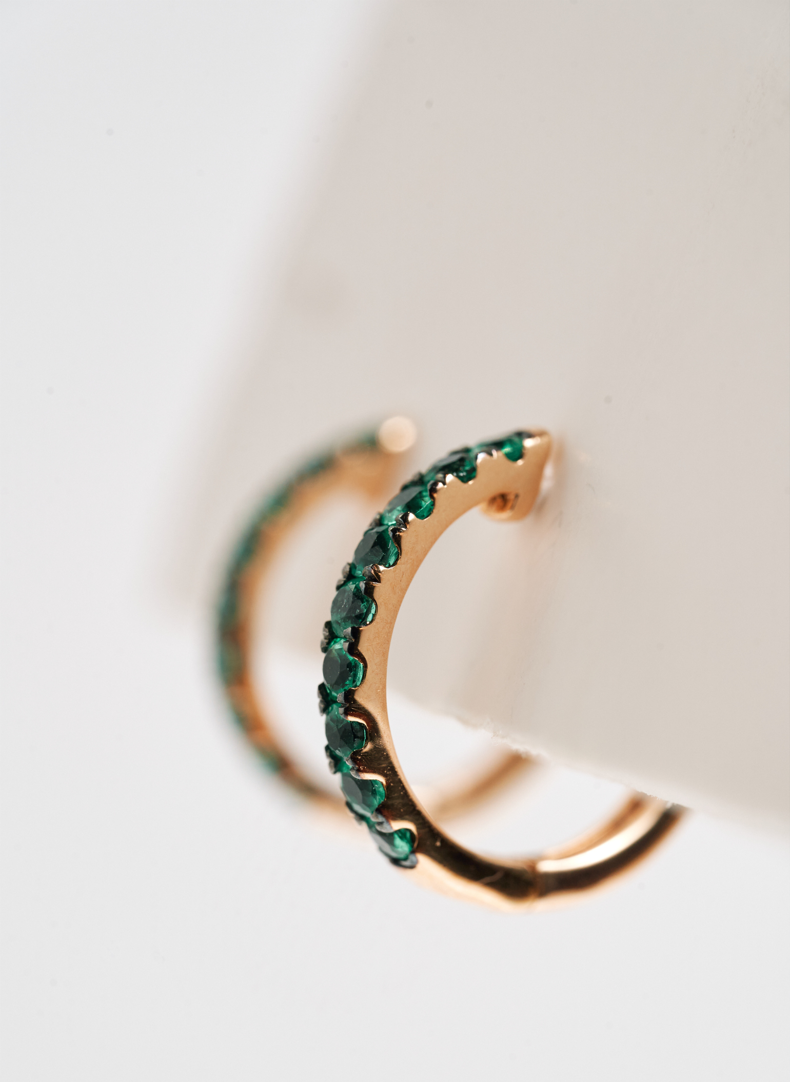 Small Emerald and Yellow Gold Hoops