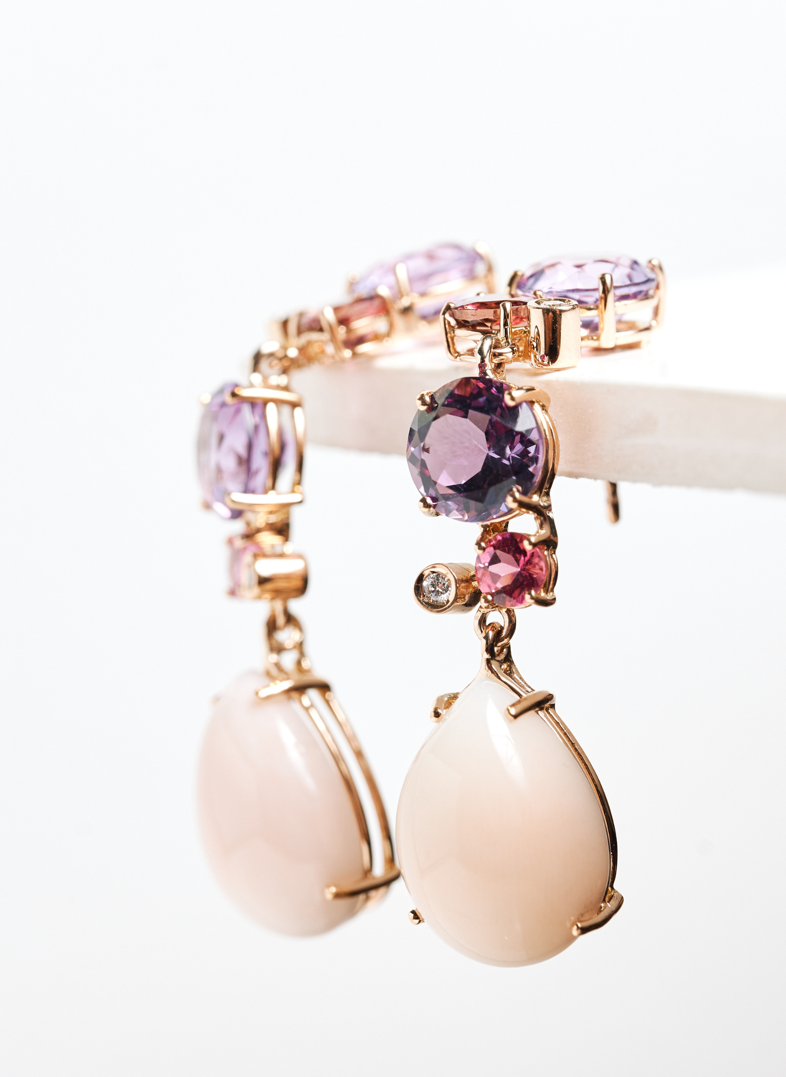 Le Gemme Amethyst, White Coral and Brilliant Earrings