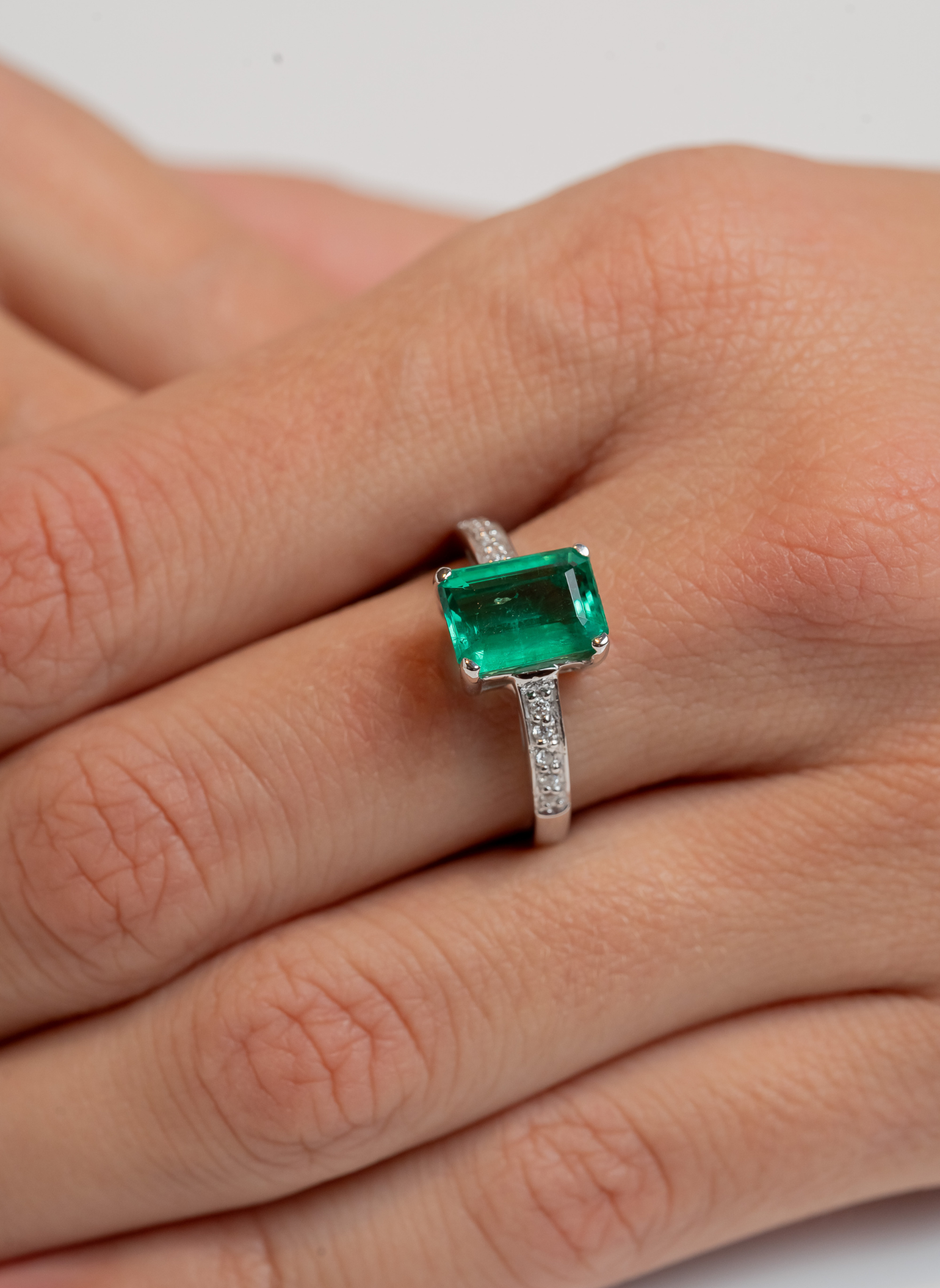 Princess Cut Emerald Ring with Diamonds