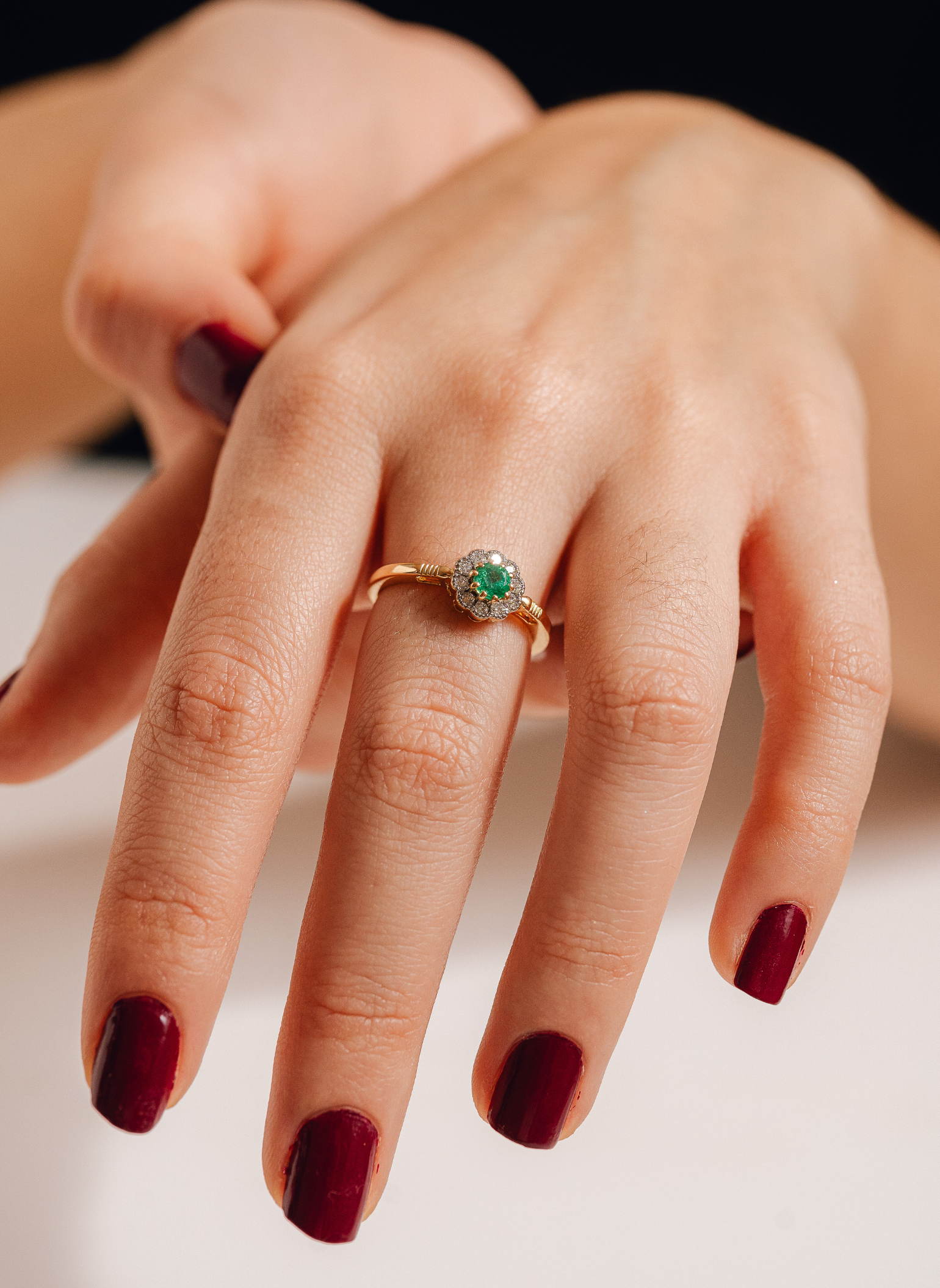 Diamond and Emerald Bird's Eye Ring