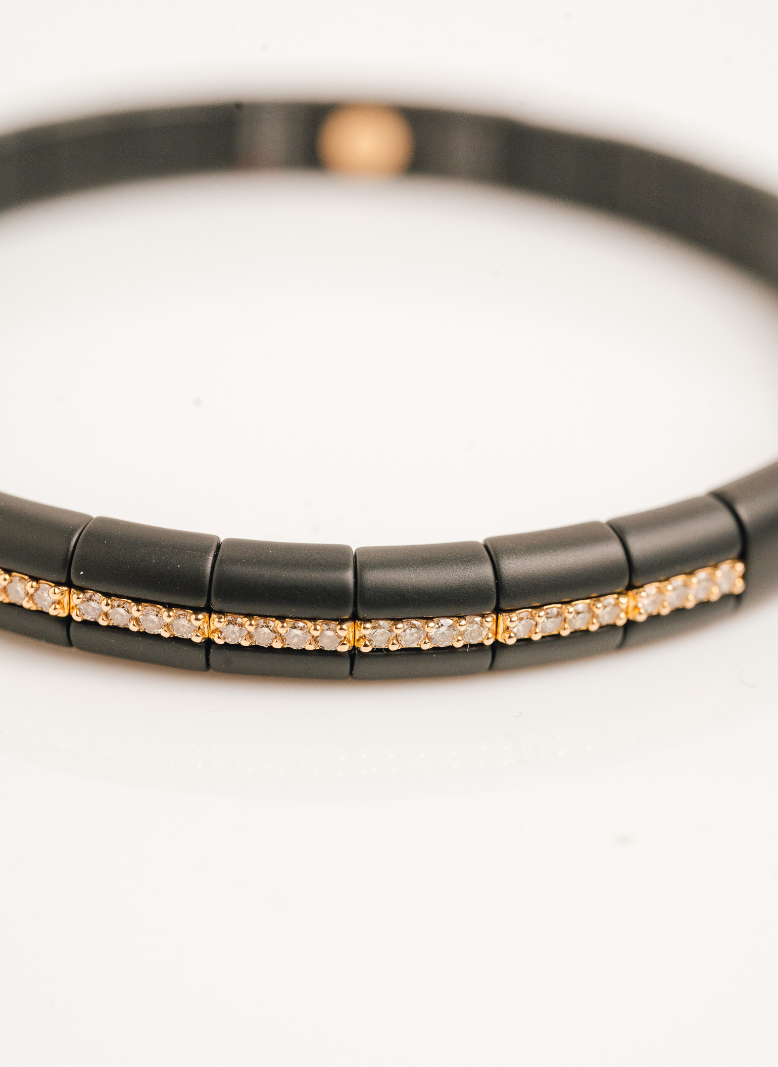 Black Ceramic, Gold and Diamonds Elastic Bracelet