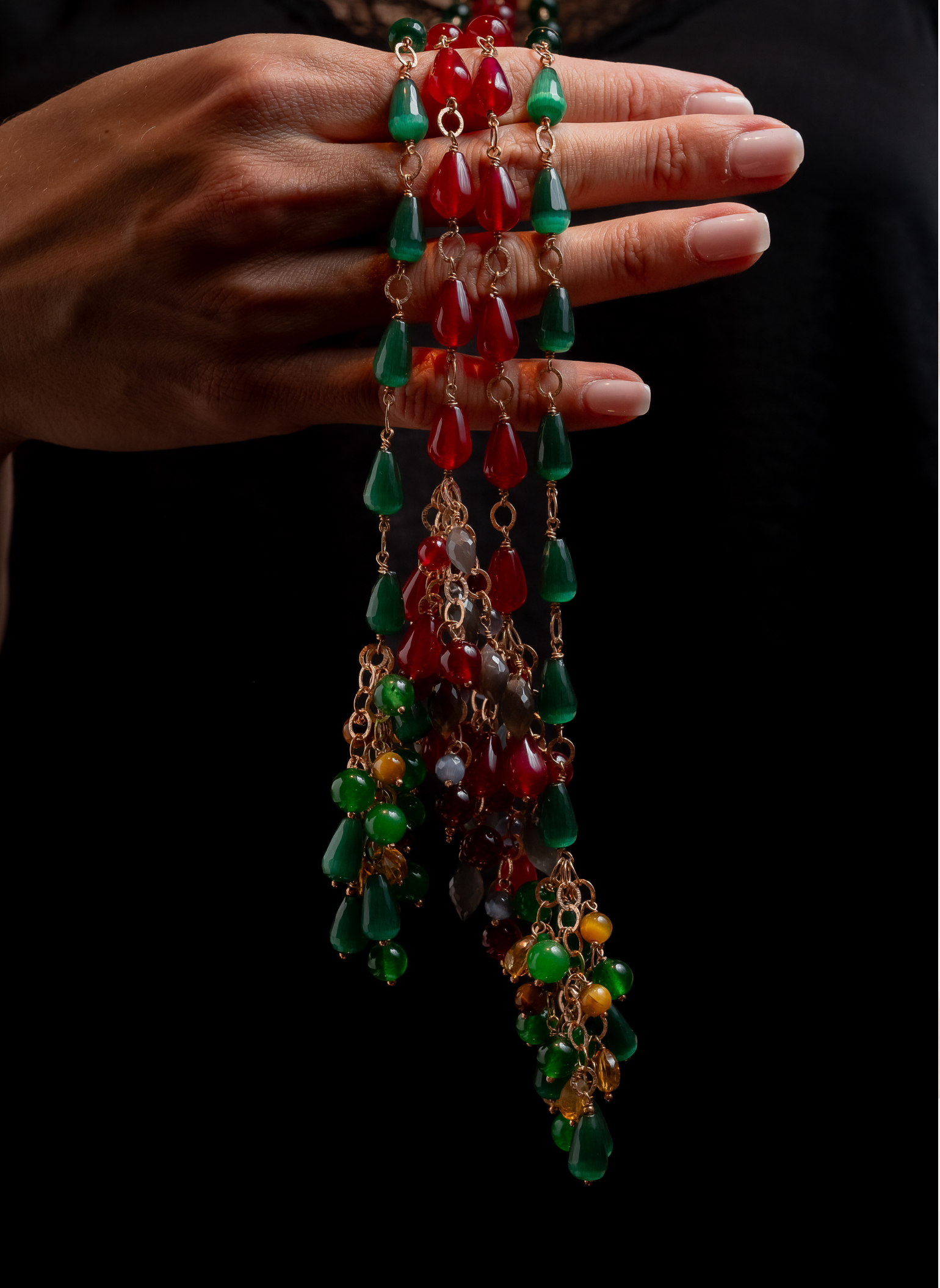 Le Gemme Red Jade and Tiger's Eye Necklace