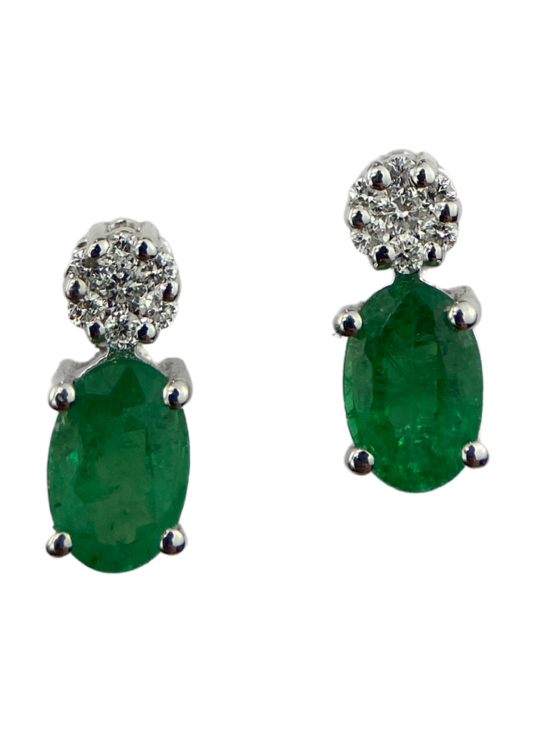 Oval Cut Emerald Earrings and Brilliant Cut Diamonds