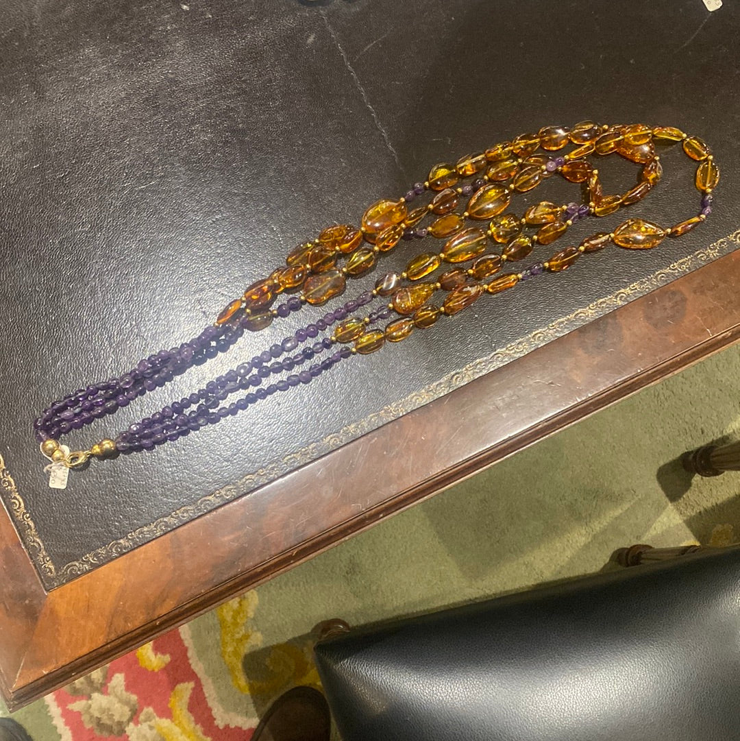 Dolce Far Niente Amber and Amethyst Opera Necklace