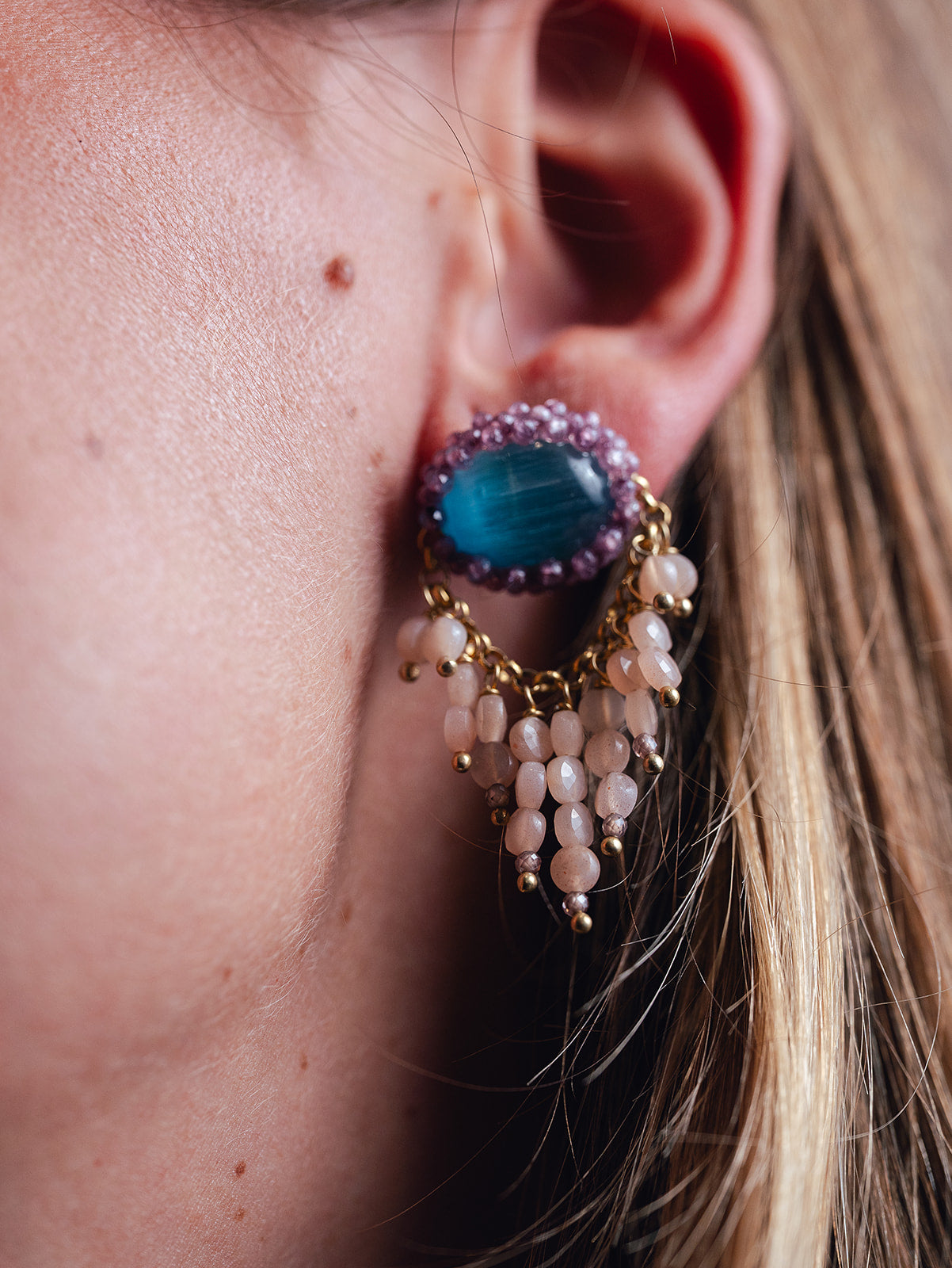 Pendientes Le Gemme Cuarzo Turquesa y Rosa