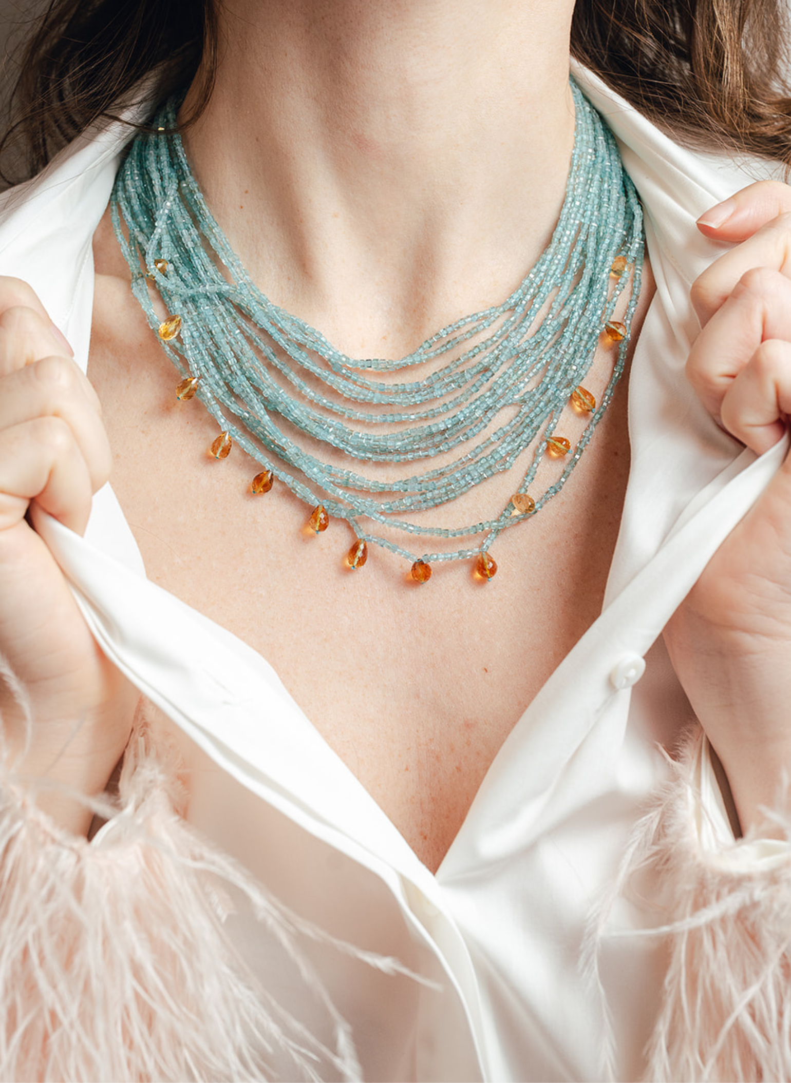 Collar Aguamarina y Cuarzo Citrino
