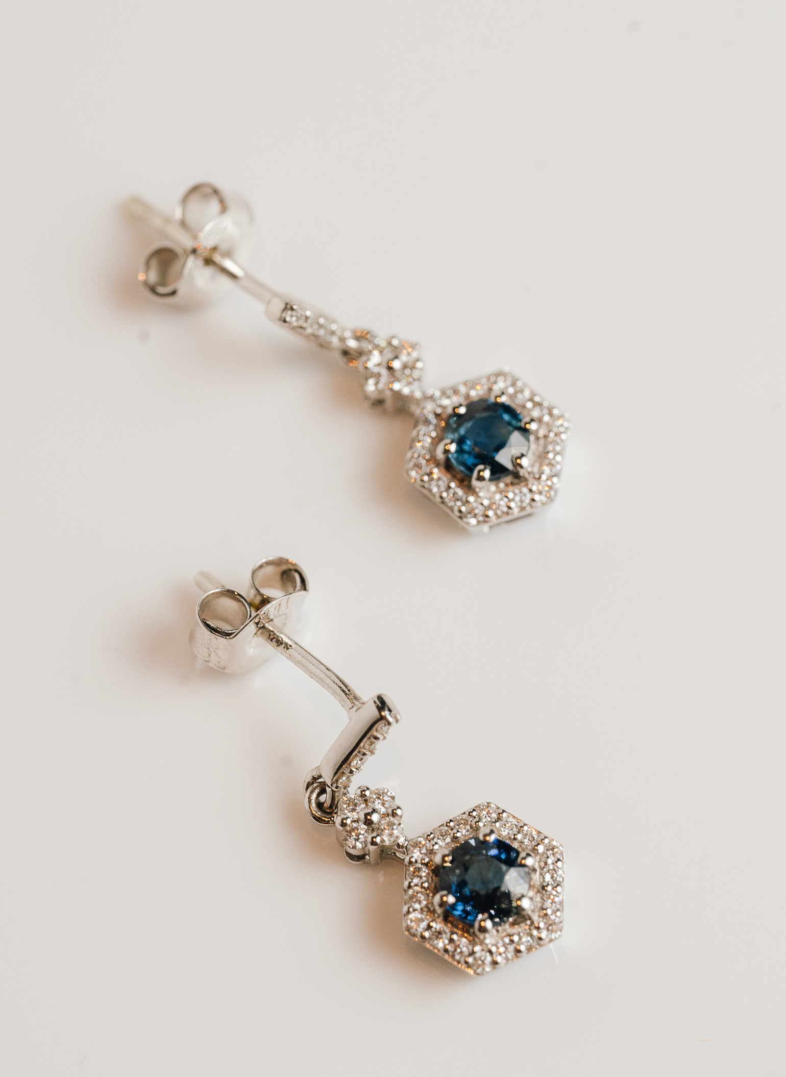 Rosette Diamond and Sapphire Claw Border Earrings