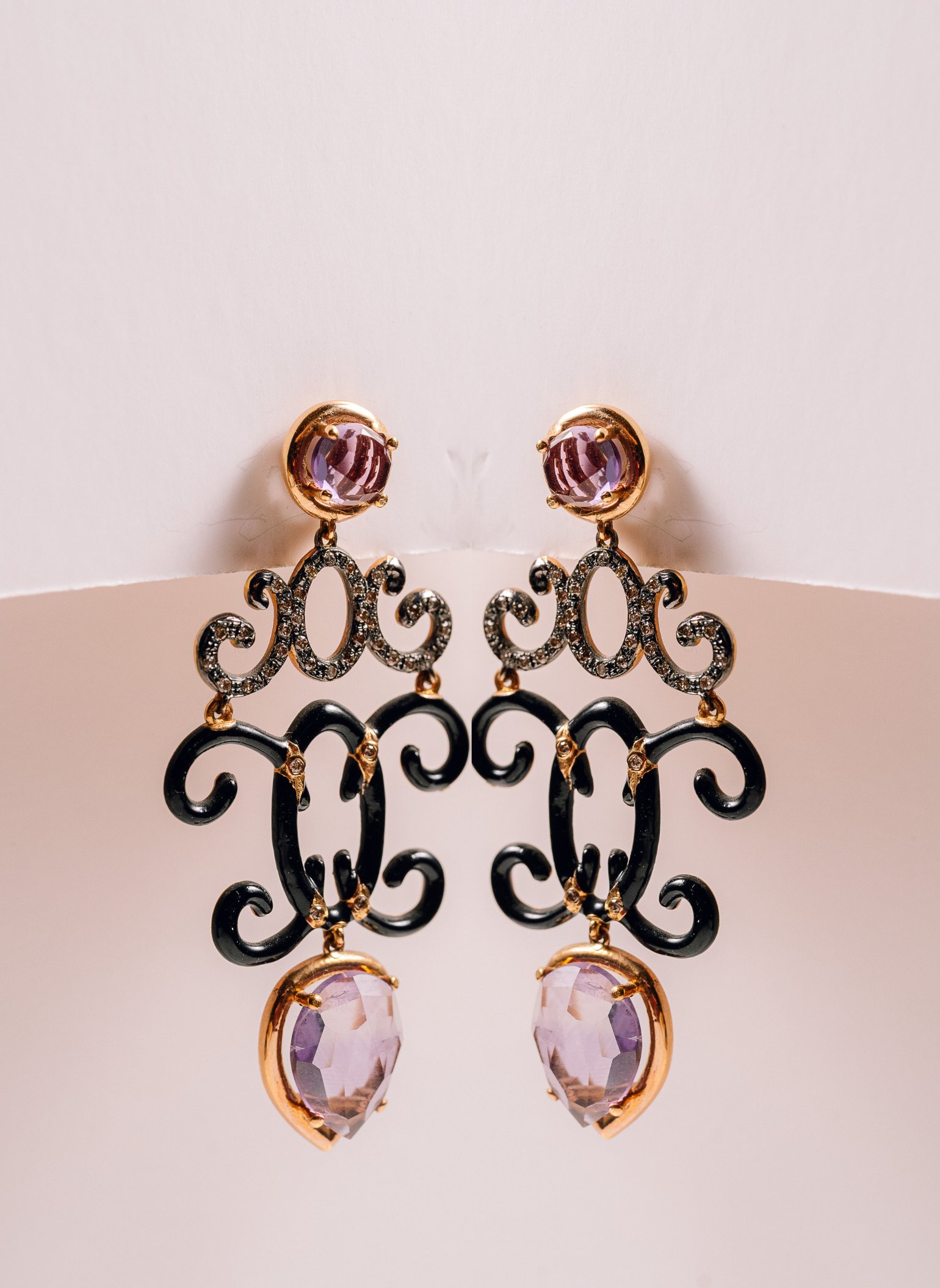 Chandelier Rose Gold and Amethysts Earrings