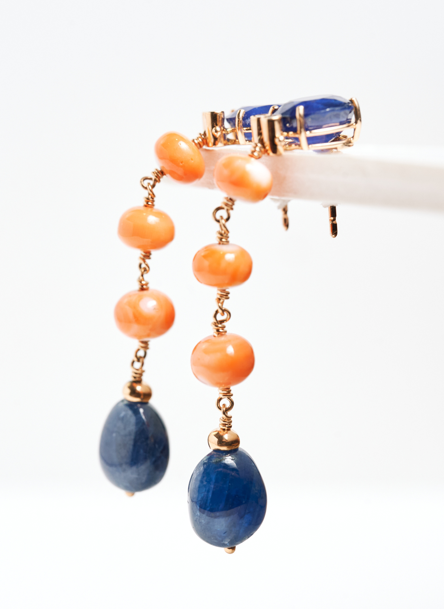 Coral Tribute Earrings with Sapphires