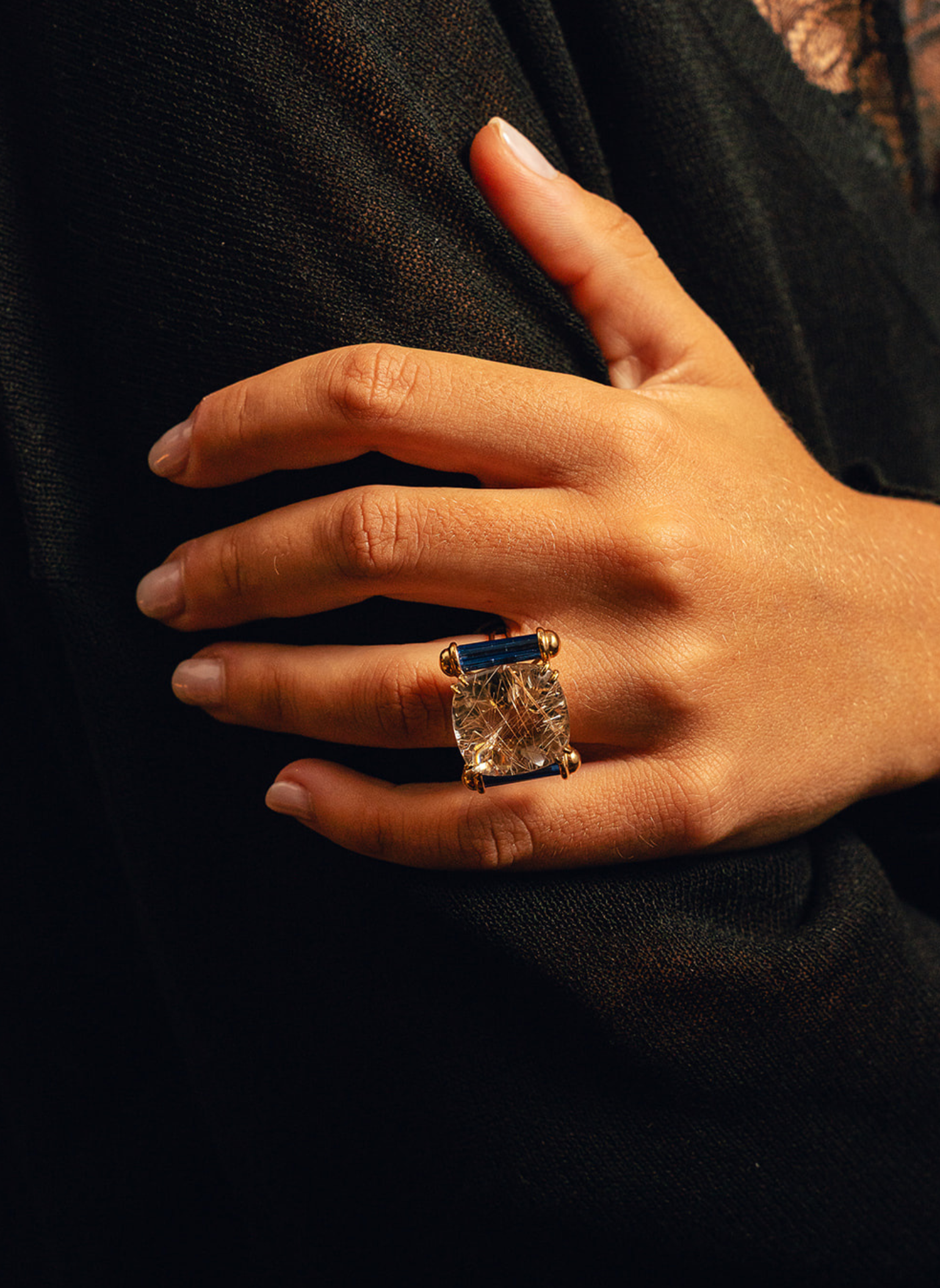 Carré Gold Rutillo and Quartz Ring