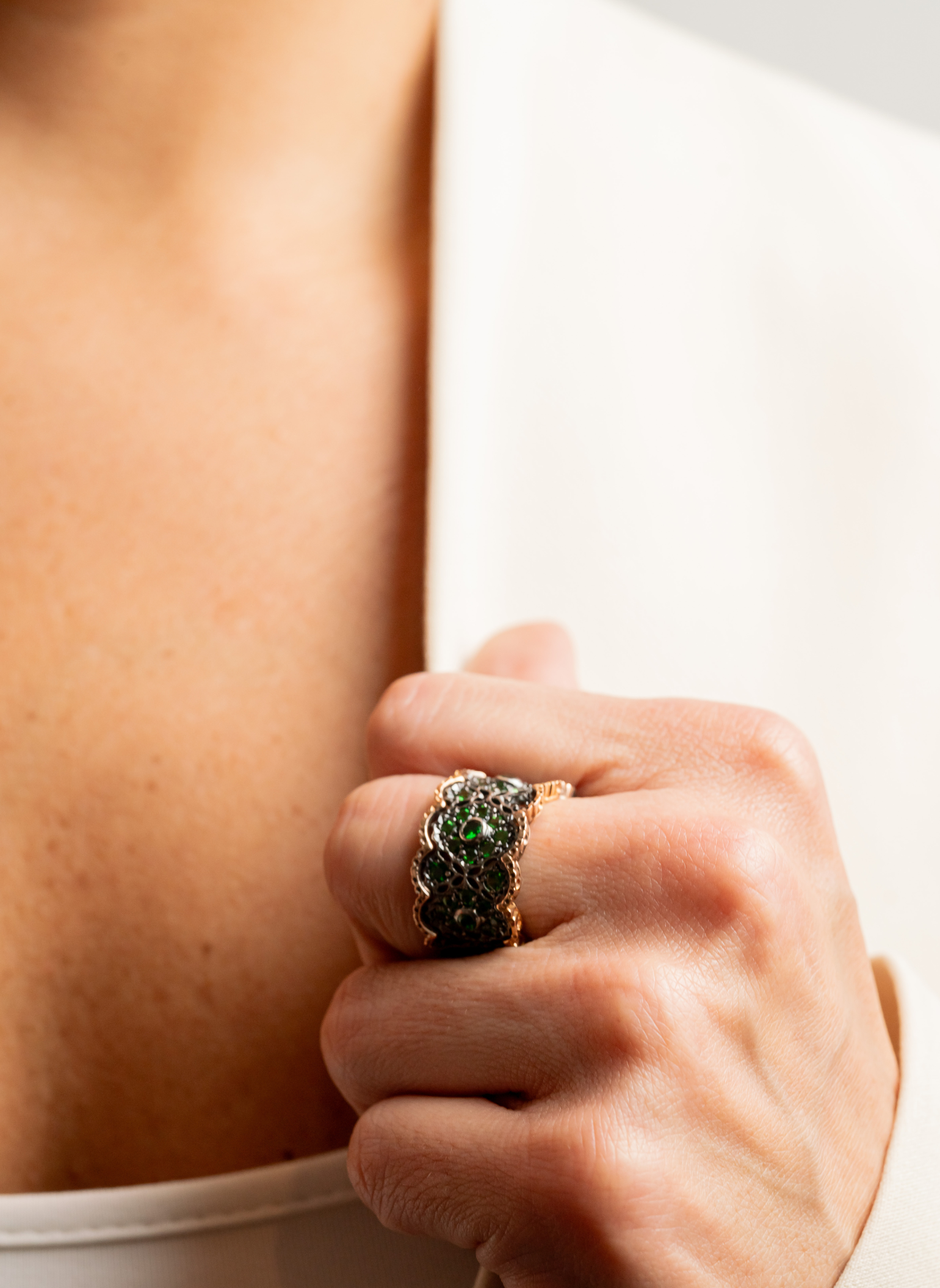 Paved Silver and Tsavorite Ring
