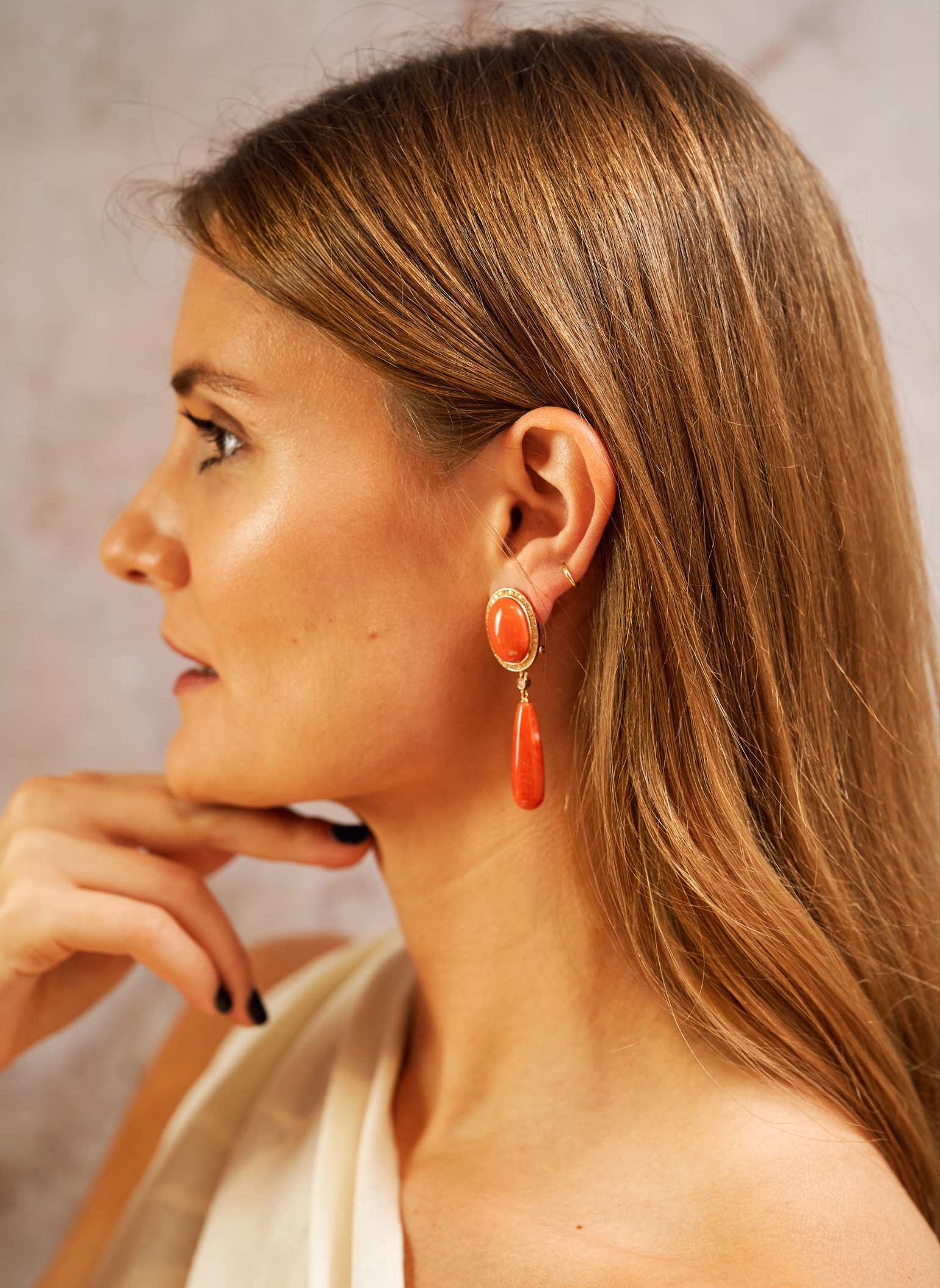 Coral Tribute Earrings with Brilliant Cut Diamonds