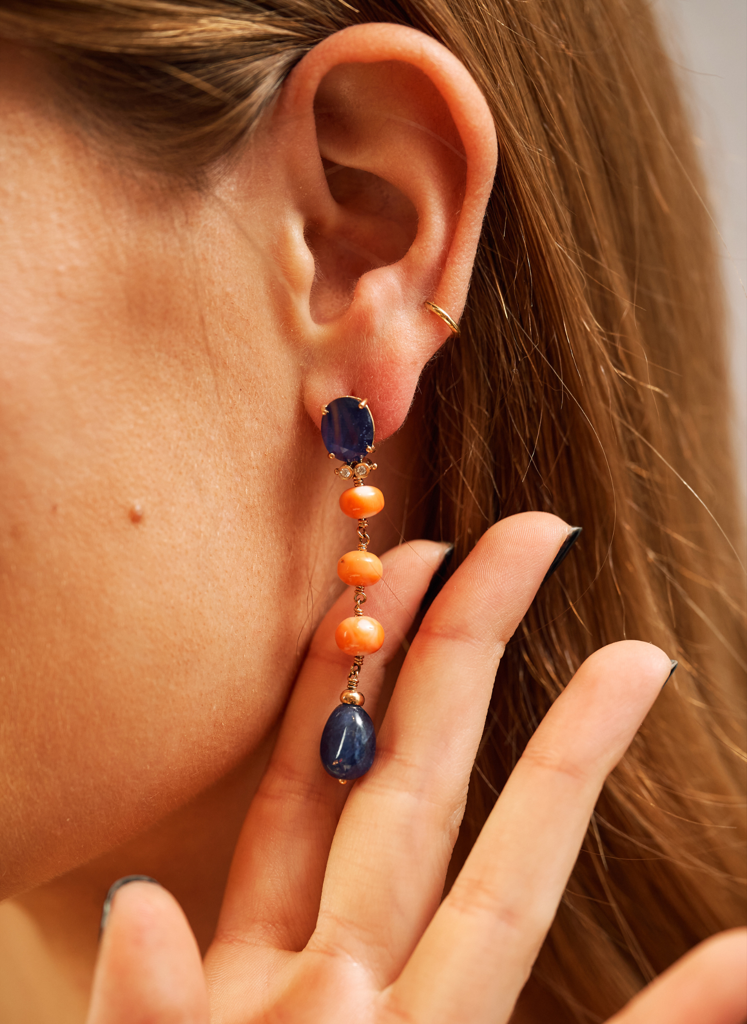 Coral Tribute Earrings with Sapphires