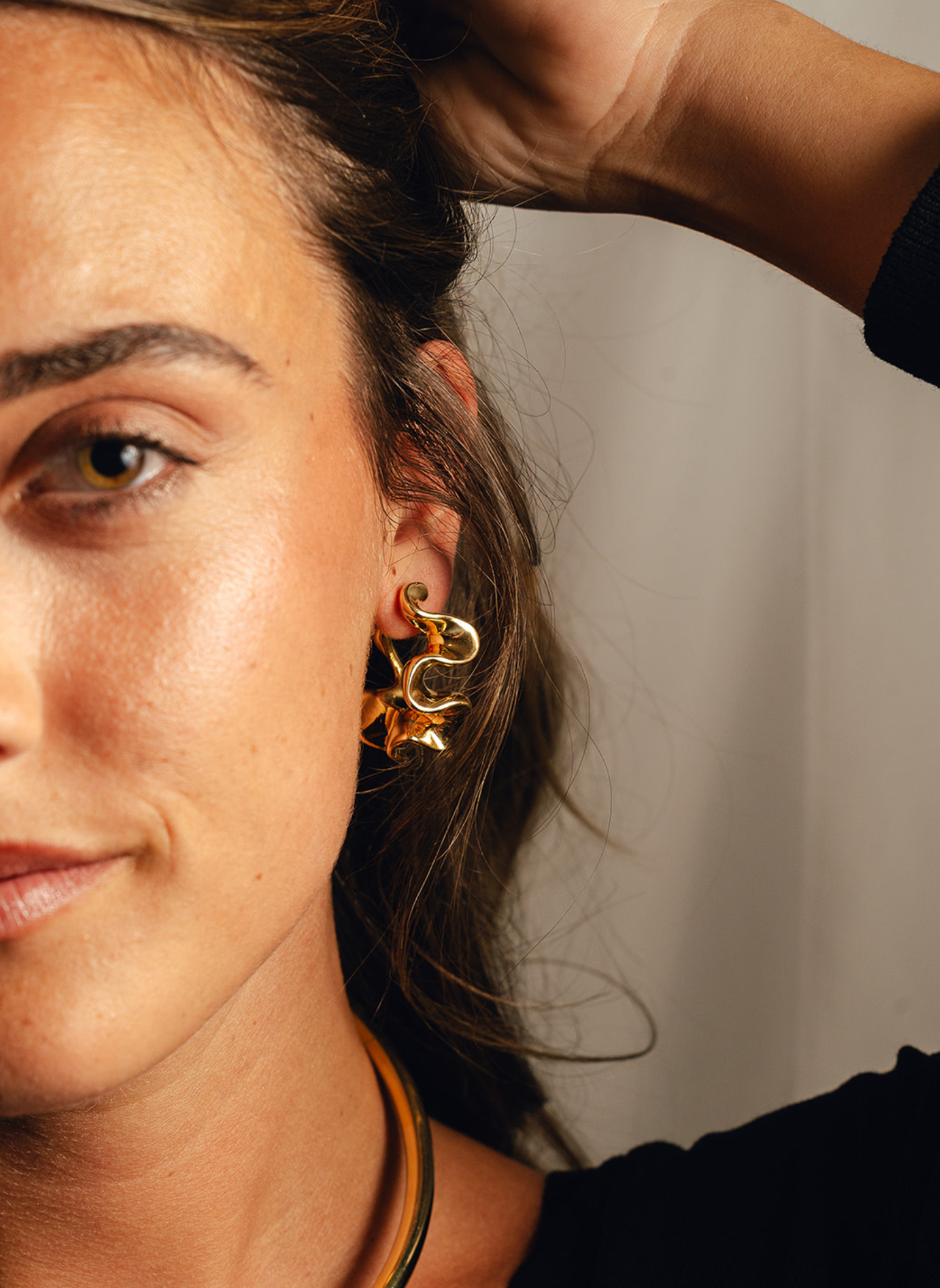 Pendientes Aros Rizados Plata bañada en Oro Amarillo