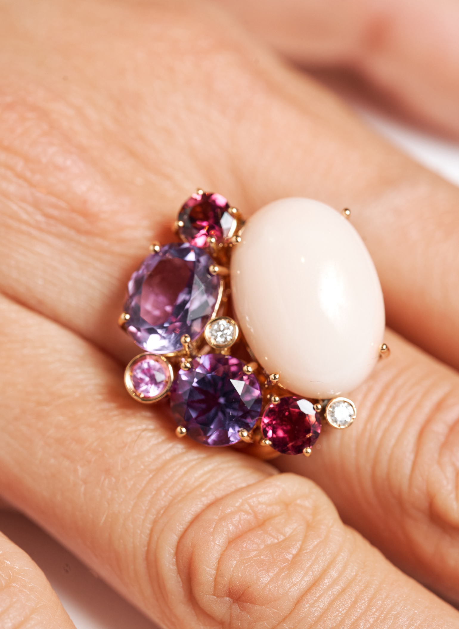 Le Gemme Ruby, Quartz, White Coral and Brilliant Ring