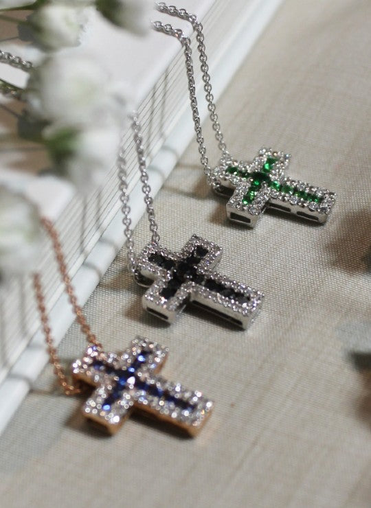 Latin Cross Pendant White Gold and Diamonds