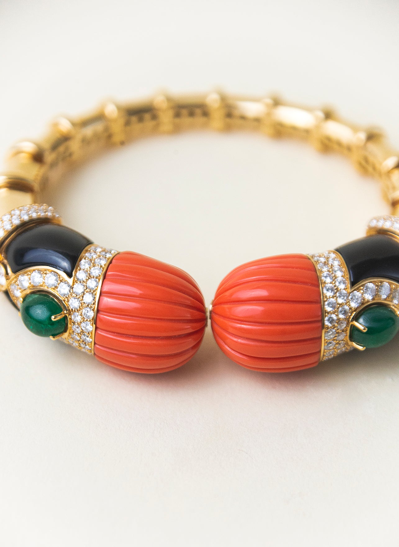 Emerald Coral, Diamonds and Onyx Tribute Bracelet