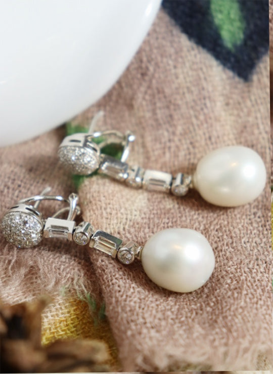 Long Diamond and Pearl Earrings