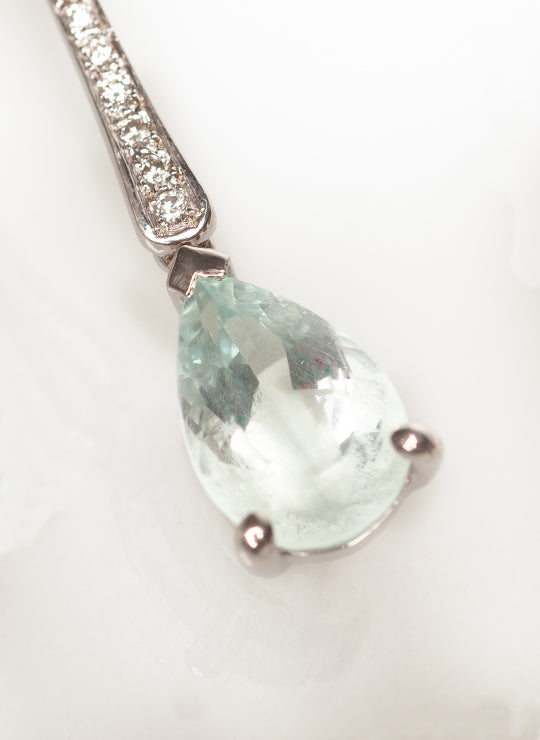 Detachable Earrings Row of Diamonds and Pear-Size Aquamarine