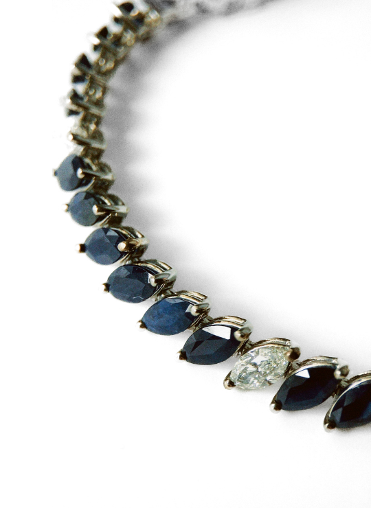 Rivière Bracelet Sapphires and Diamonds Marquise Cut