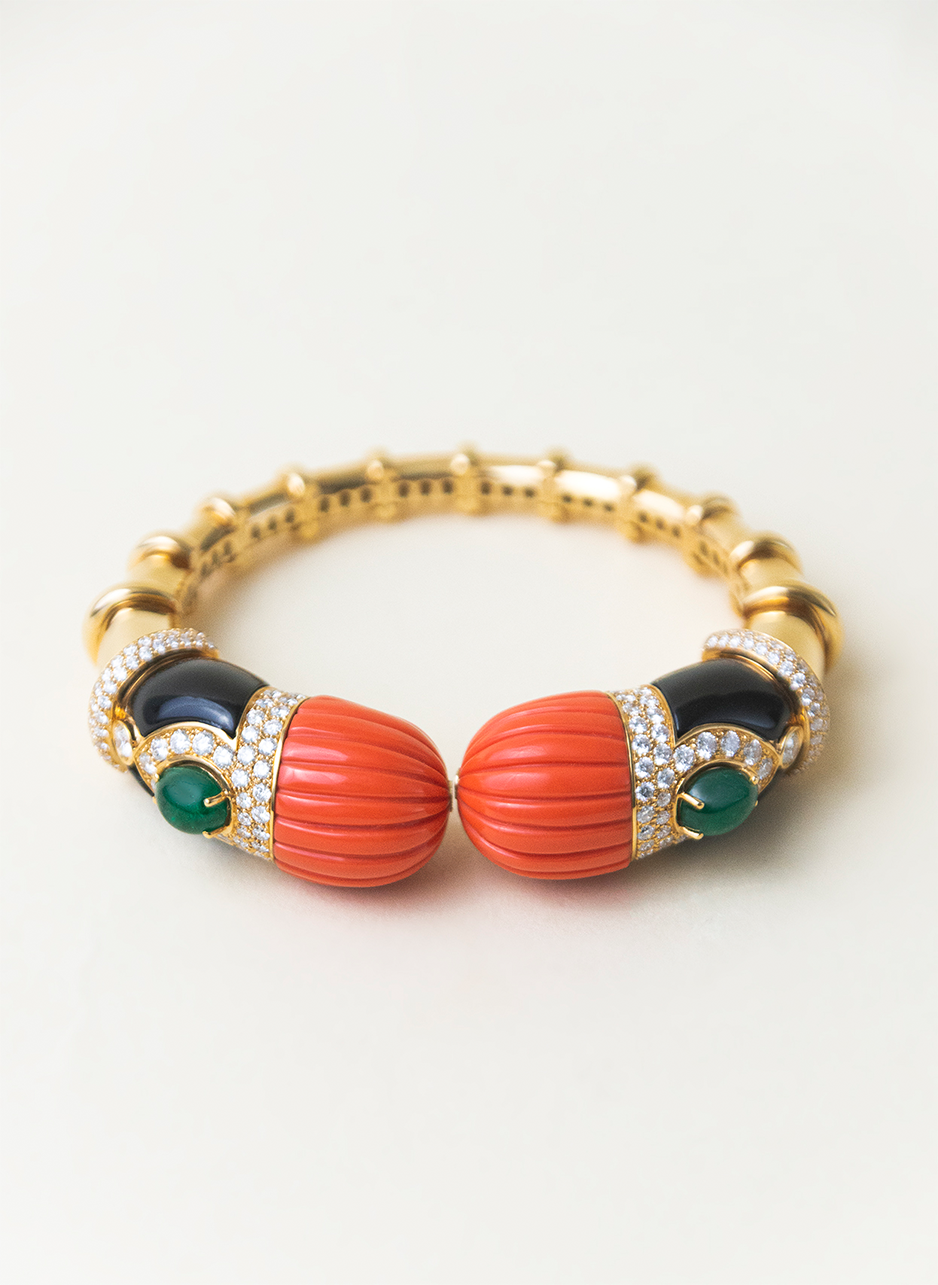 Emerald Coral, Diamonds and Onyx Tribute Bracelet